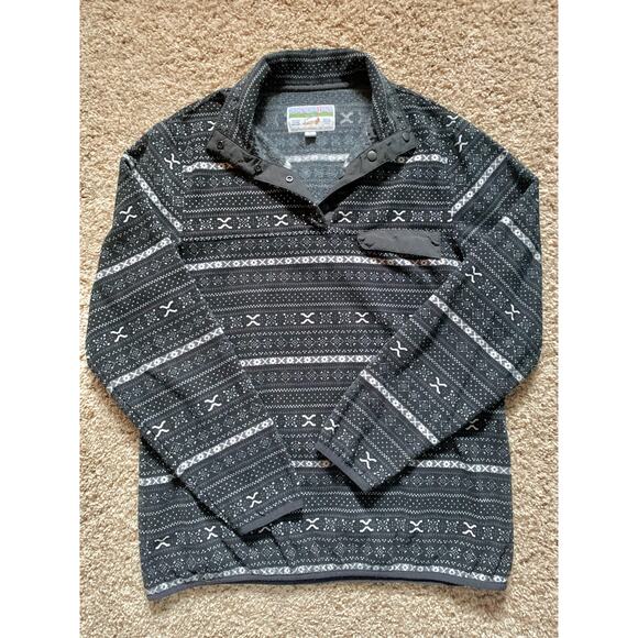 Jachs Cabin Patterned Quarter Button Pullover Black and White Medium - Picture 1 of 7